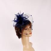  Head band crin  fascinator w feathers and net navy STYLE: HS/4675 /NVY